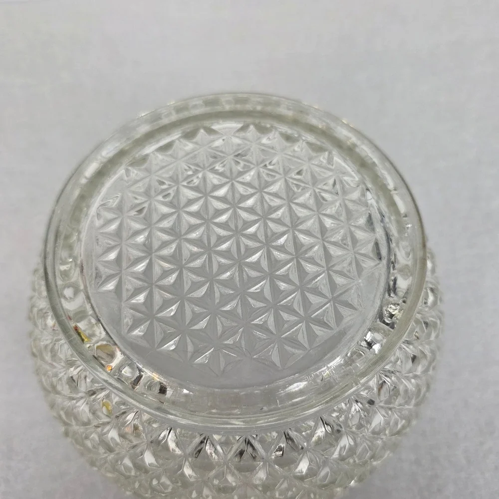 Vintage Clear Pressed Glass Rose Bowl Diamond Point Open Lace Scalloped Rim 4in